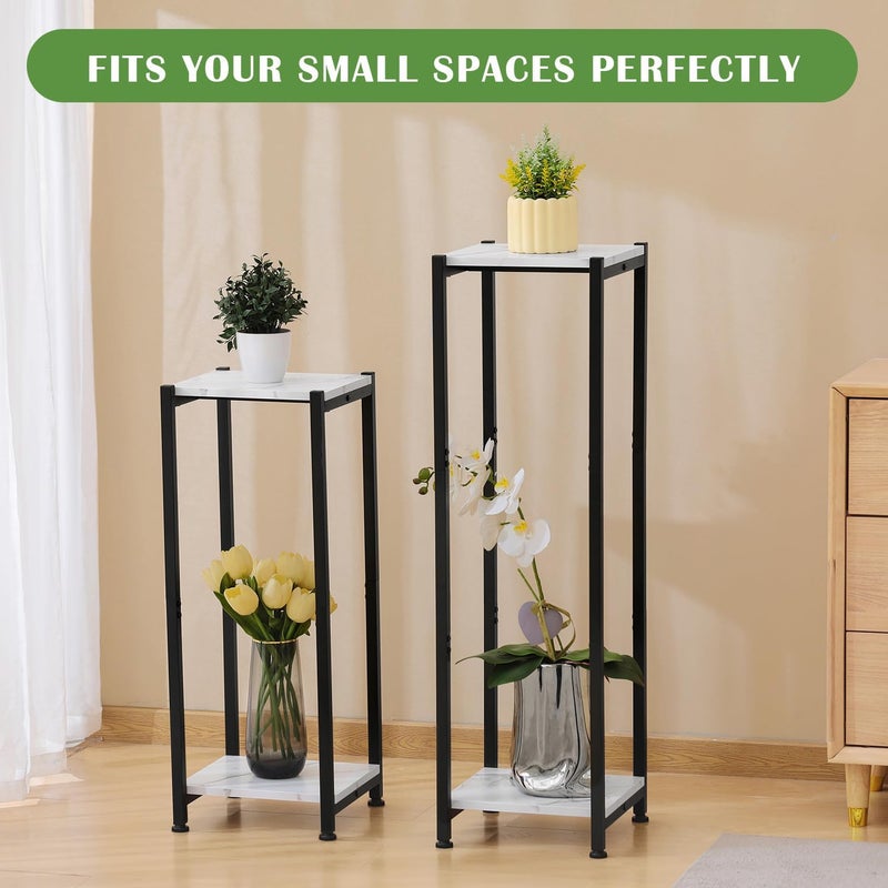 Dipion Tall Plant Stand Indoor,31 Inch Plant Stands,2 Tier Metal Plant Stand with Heavy Duty Wood,Marble White and Black - Image 5